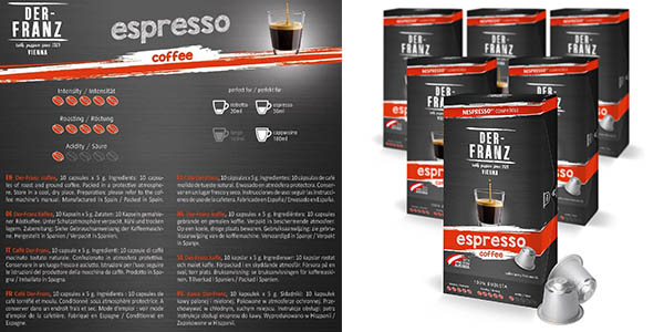 Chollo Pack x6 cajas de 10 cápsulas Der-Franz Espresso compatibles con Nespresso por solo 10,30€ ¡A 0,17€ cada una!