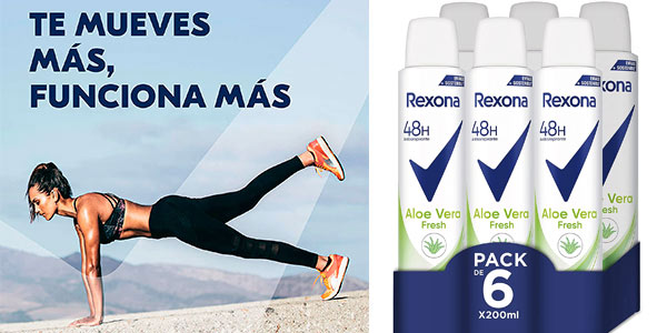 Chollo Pack x6 Desodorante Rexona Aloe Vera Fresh de 200 ml para mujer por sólo 12,59€ (-18%) ¡2,09€ la unidad!