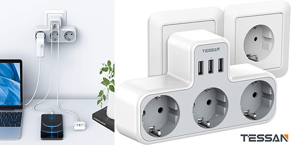 Chollo Ladrón Tessan de 3 enchufes y 3 USB de 3.600 W por sólo 19,19€ (29% de descuento)