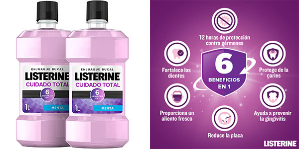 Chollo Pack x2 Enjuague bucal Listerine Cuidado Total de 1.000 ml cada bote por sólo 9,65€ (-31%) ¡4,82€ cada uno!