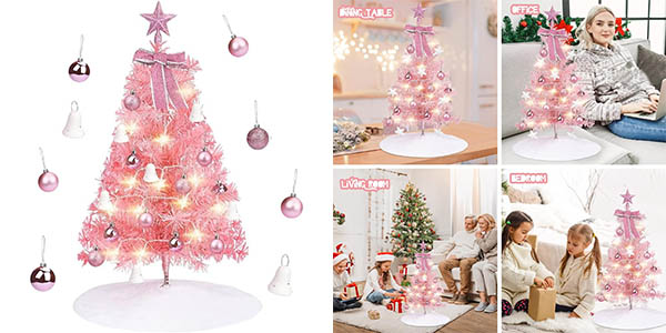 Chollo Mini Árbol de Navidad Oryidr con adornos y luces LED por sólo 10,99€ con cupón descuento (-50%)