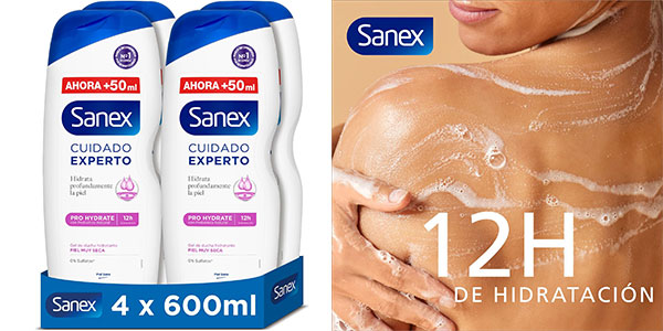 Chollo Pack x4 Gel de ducha Sanex Cuidado Experto Pro Hydrate por sólo 10,65€ (-27%) ¡2,66€ c/u!