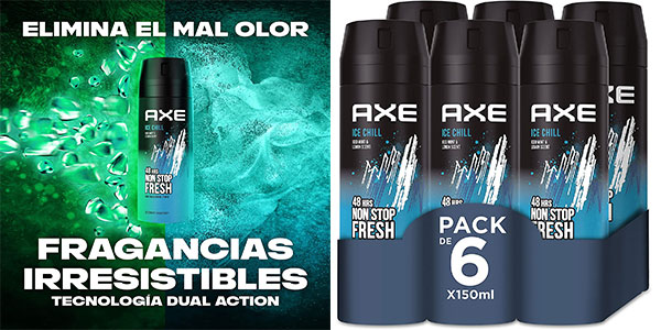 Chollo Pack x6 Desodorante Axe Ice Chill de 150 ml para hombre por sólo 15,99€ (-29%) ¡Sólo 2,66€ cada uno!