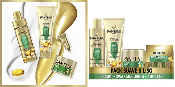 Chollo Pack Pantene Suave & Liso Antiencrespamiento con champú, acondicionador, mascarilla y ampollas por sólo 11,99€ (-35%)