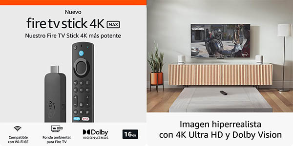 Chollo Nuevo Amazon Fire TV Stick 4K Max con fondo ambiental por sólo 49,99€ con envío gratis (-38%)