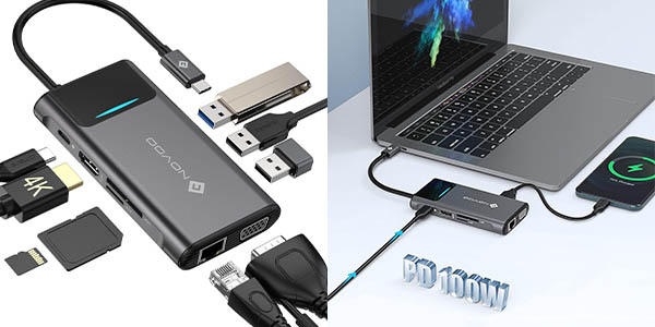 Chollo Concentrador USB-C NOVOO 9 en 1 con HDMI 4K y Ethernet por sólo 18,56€ con cupón descuento (-50%)