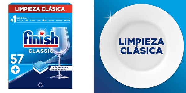 Chollo Pack Lavavajillas Finish clásico de 57 pastillas por sólo 6,10€ con descuento automático (0,10€ cada una)