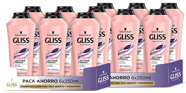 Chollo Pack x12 botes de Champú Gliss Split Hair Miracle por solo 21,27€ con 50% en la 2ª unidad