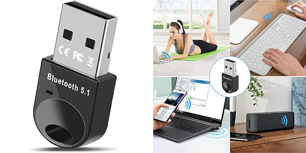 Chollo Adaptador compacto USB Bluetooth 5.1 Shuwosmart por 6,99€ (-30%)