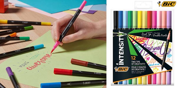 Chollo Caja x12 Rotuladores con punta doble BIC Intensity Dual Tip de colores pastel por sólo 7,70€ (42% de descuento)