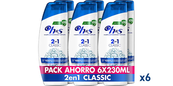 Chollo Pack x6 Champús H&S Classic 2 en 1 champú y acondicionador anticaspa de 230 ml por sólo 13,99€ (-22%)