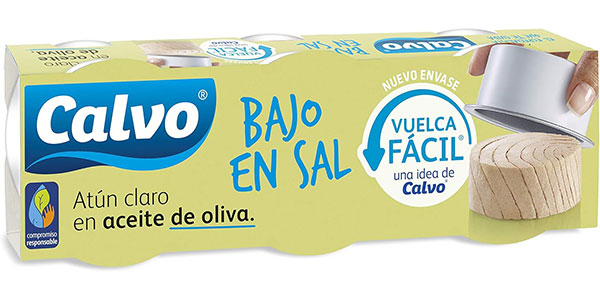 Chollo Pack de 6 latas de atún claro en aceite de oliva Calvo Bajo en Sal por sólo 6,53€ con -50% en la 2ª unidad ¡16,74€ el kg!