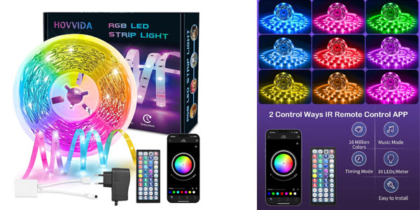 Chollo Tira LED RGB HOVVIDA de 5m con modo música y control remoto por sólo 5,99€ con cupón descuento (-50%)