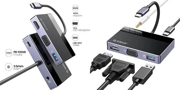 Chollo Hub Orico 5 en 1 con HDMI, VGA, USB-C PD, USB 3.0 y audio por sólo 16,49€ con cupón descuento (-50%)