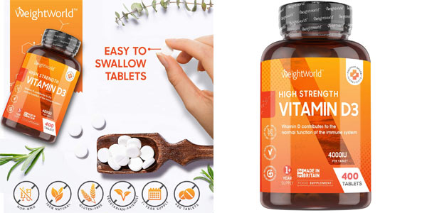 Chollo Envase de 400 cápsulas de Vitamina D3 WeightWorld de 4.000 Ug por sólo 13,56€ (15% de descuento)