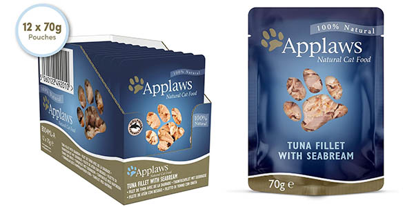 Chollo Pack Applaws de 12 sobres de comida húmeda de atún y besugo de 70 g cada uno para gatos por sólo 11,19€ (-16%)