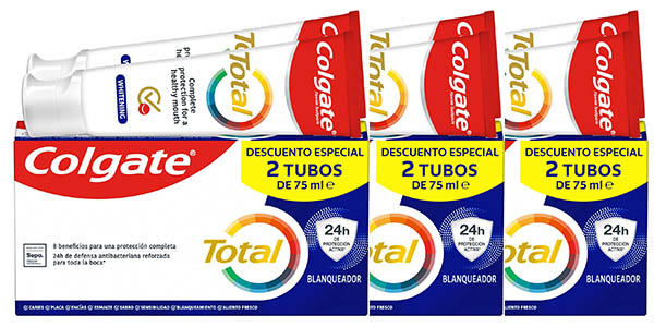 Chollo Pack x6 Pasta de dientes Colgate Total Blanqueador por sólo 9€ con promoción 3×2 ¡Sólo 1,50€ cada una!