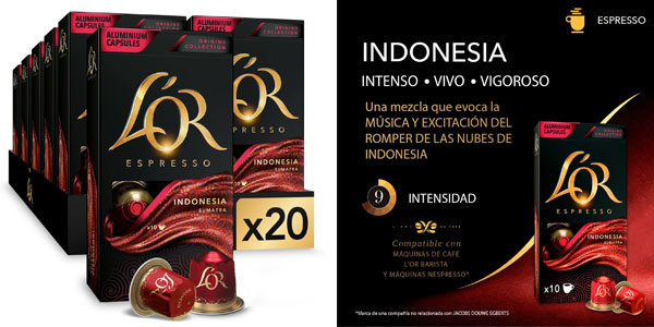 Chollo Pack x200 Cápsulas L’Or Espresso Café Indonesia Intensidad 10 por sólo 53,46€ con envío gratis ¡A 2,67€ el paquete!