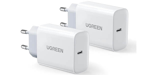 Chollo Pack 2x Cargador USB-C Ugreen de 20W por sólo 10,85€ (42% de descuento)