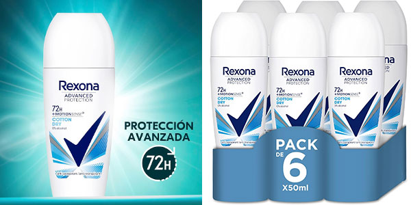 Chollo Pack de 6 desodorantes antitranspirantes Rexona Advanced Protection Cotton Dry para mujer por sólo 11,94€ (-18%) ¡1,99€ c/u!