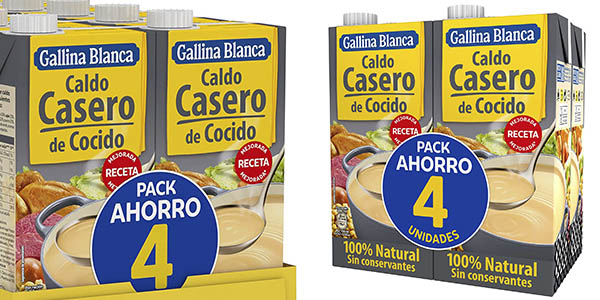 Chollo Pack x4 Caldo Casero de cocido 100% natural Gallina Blanca de 1 litro cada uno por sólo 7,19€ ¡A 1,79€ cada uno!