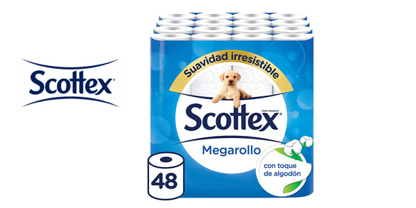 Chollo Pack x48 Rollos Papel higiénico Scottex Megarollo por sólo 29,99€ con envío gratis ¡Sólo 0,62€ por rollo!