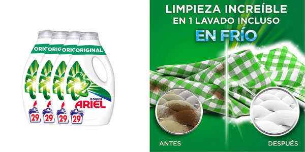 Chollo Pack de 4 botellas de Ariel líquido Original (116 lavados) por sólo 26,99€ (-25%) ¡6,74€ cada una!