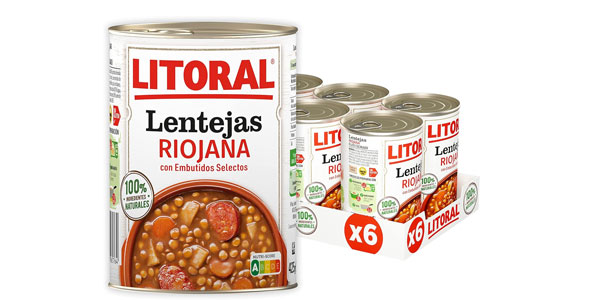 Chollo Pack Litoral Lentejas Riojana por sólo 9,12€ (1,52€ por cada bote)