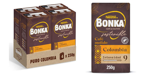 Chollo Pack x4 paquetes Bonka café molido Puro Colombia de 250 g por sólo 13,76€ (22% de descuento)