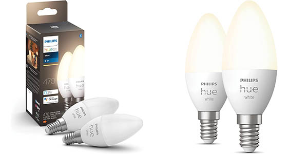 Chollo Pack 2x Bombilla LED inteligente Philips Hue 470 de 5,5W con casquillo E14 por sólo 24,97€ (-29%)