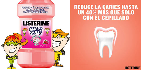 Chollo Pack x2 Enjuagues bucales sin alcohol Listerine Smart Rinse de 500 ml para niños por sólo 6,62€ con -50% en 2ª unidad