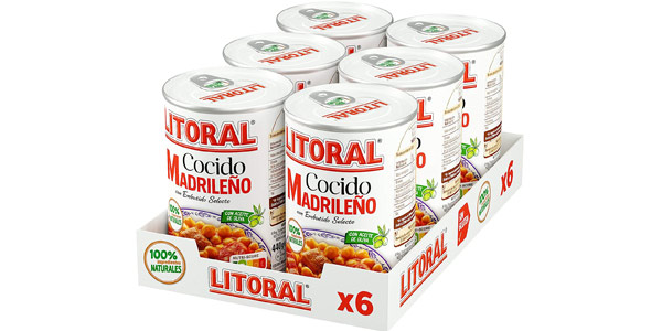 Chollo Pack x6 Latas Cocido Madrileño Litoral de 440 g por sólo 11,46€ ¡Sólo 1,91€ cada una!