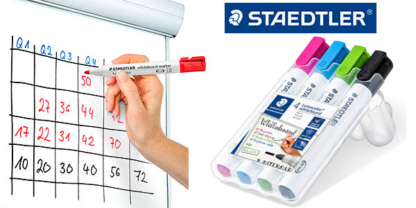 Chollo Set de 4 rotuladores Staedtler Lumocolor 351 para pizarra blanca por sólo 4,50€ (-51%)