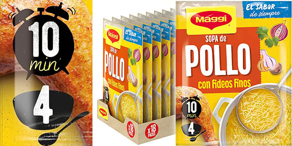 Chollo Pack de 18 sobres de Sopa de Pollo con Fideos Finos Maggi por sólo 10,70€ (-25%) ¡Con 4 raciones cada uno!