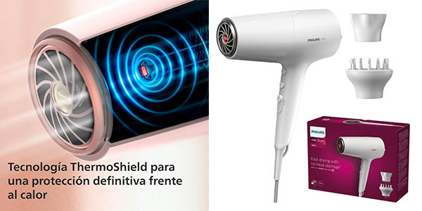 Chollo Secador de pelo Philips Serie 5000 de 2300W con concentrador y difusor por solo 34,99€ con envío gratis (-22%)