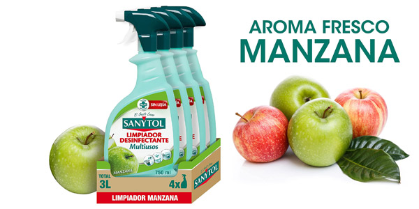 Chollo Pack x4 Limpiador desinfectante multiusos Sanytol Manzana de 750 ml por sólo 9,48€ con cupón (2,37€ cada uno)