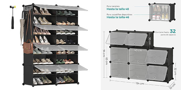 Chollo Mueble zapatero Songmics con 8 compartimentos dobles y modulares por solo 35,69€ con envío gratis (-22%)