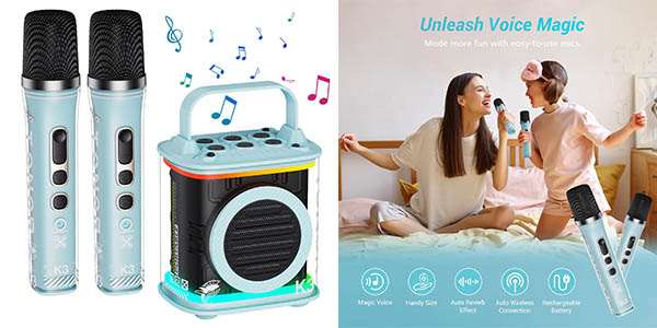 ¡Diversión asegurada! Fabulosa Mini máquina de karaoke con 2 micrófonos inalámbricos y valoraciones TOP por solo 39,09€ con envío gratis