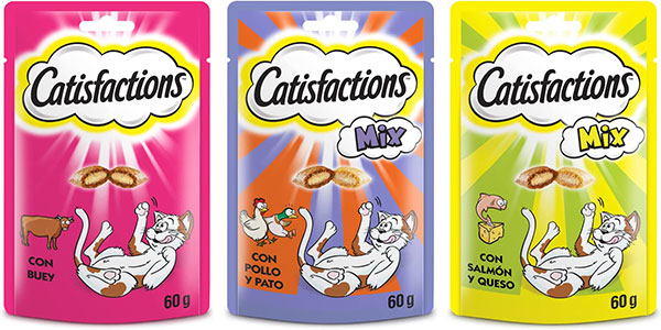 Chollo Pack x6 Premios para gatos Catisfactions de 60 g por sólo 6€ (-38%)