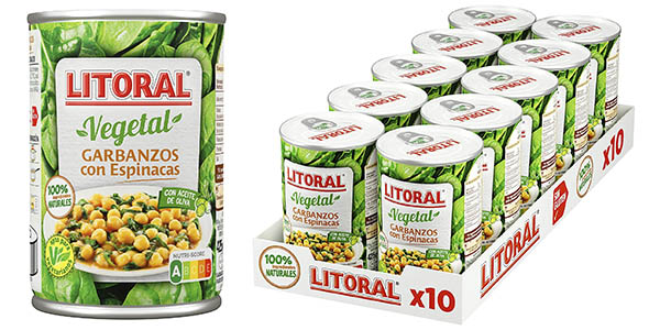 Chollo Pack x10 latas de Garbanzos con espinacas Litoral Vegetal por sólo 17,12€ (-18%)