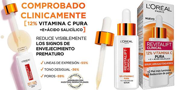 Chollo Sérum facial L’Oréal Paris Revitalift Clinical 12% Vitamina C Pura de 30 ml por sólo 15,80€ (-35%)