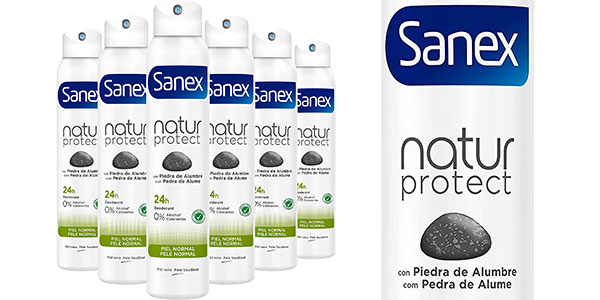 Chollo Pack de 6 desodorantes Sanex Natur Protect Spray de 200 ml por sólo 13,02€ con cupón descuento (-36%) ¡Sólo 2,17€ cada uno!