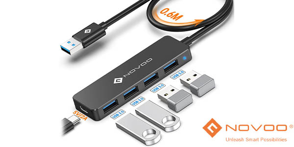 Chollo Concentrador USB NOVOO R5 Lite con 4 puertos USB por sólo 5,27€ con cupón descuento (-50%)