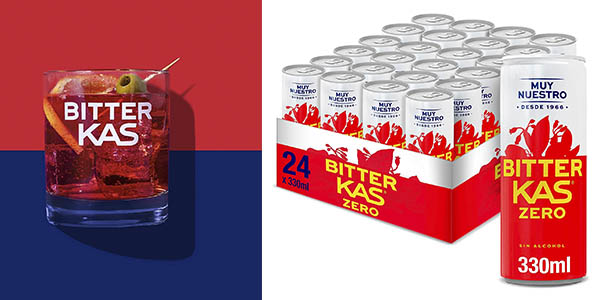 Chollo Pack x24 latas Bitter KAS Zero de 330 ml por sólo 17,04€ con cupón descuento (-31%)