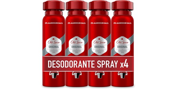 Chollo Pack x4 Desodorantes corporales Old Spice Original Spray de 150 ml para hombre por sólo 11,72€ (20% de descuento)