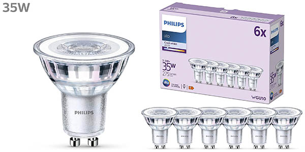 Chollazo Pack x6 Bombillas LED Philips GU10 de 2700K por sólo 9,99€ (-37%)