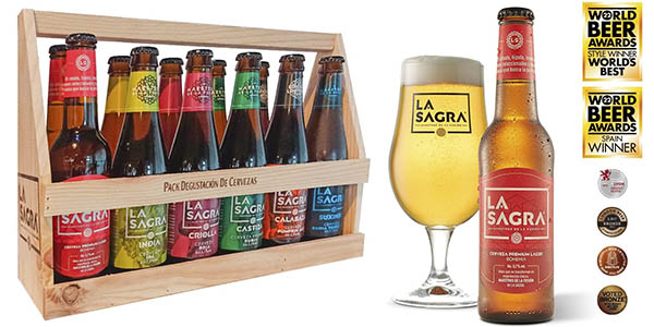 Chollo Cesta 12 cervezas artesanas La Sagra de 330 ml/ud por sólo 17,24€ (25% de descuento)