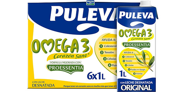 Chollo Pack x6 Leche desnatada Puleva Omega 3 Proessentia por sólo 9,54€ ¡1,59€ cada brik!