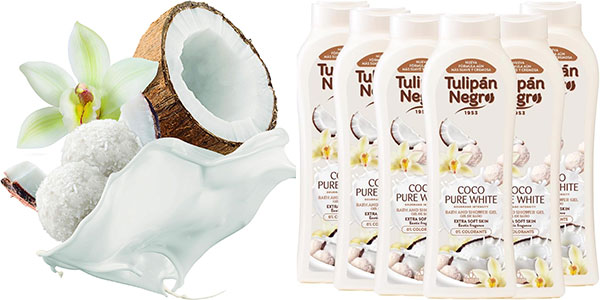 Chollo Pack x6 Gel de baño Tulipán Negro Coco Pure White de 650 ml por sólo 7,43€ (-31%) ¡1,23€ c/u!