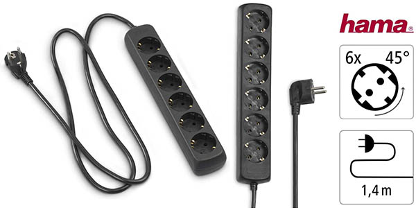 Chollo Regleta Hama de 6 tomas y cable de 1,4 metros por solo 4,40€ (-20%)